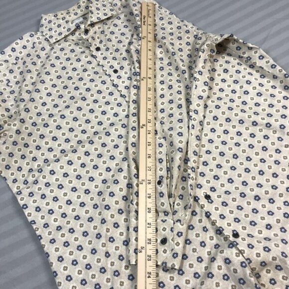 Emanuel Berg Shirt Mens 16.5 Large Beige Blue Floral Print Modern Fit Button Up - Picture 6 of 6